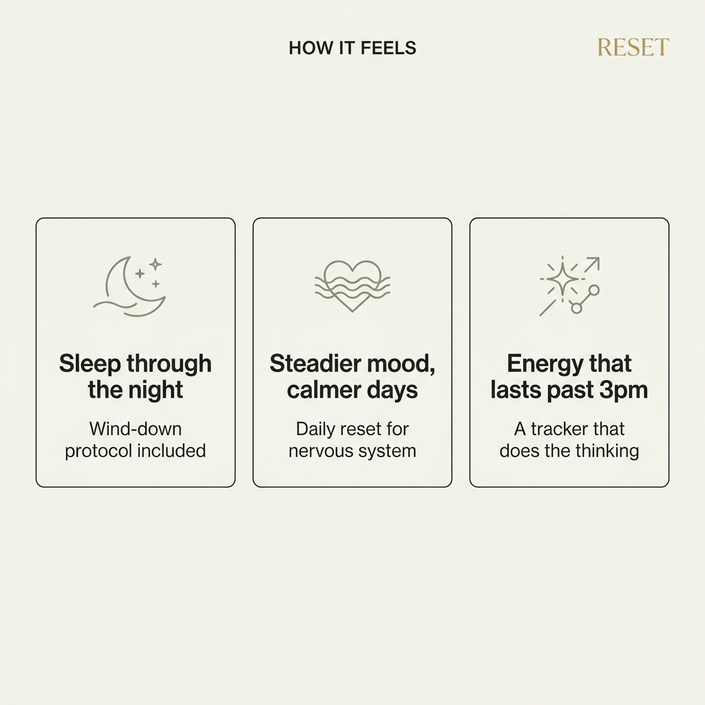 How it feels — three benefit cards for sleep, mood, energy